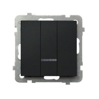 Ospel Sonata Черный металлик Выключатель 3-клавишный с подсветкой, без рамки LP-13RS/m/33