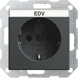 046228 Розетка с защитой от детей и полем для надписи Антрацит Gira