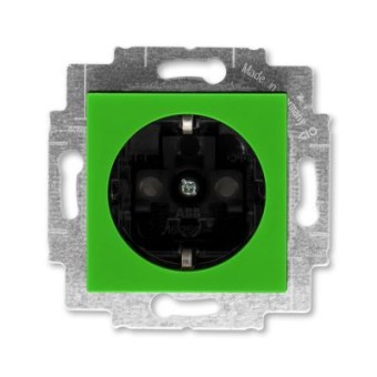 Розетка ABB Levit с заземлением со шторками 16А зелёный / дымчатый чёрный 5520H-A03457 67W 2CHH203457A6067