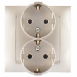 1590459-034 Розетка двойная с заземлением Schuko, 16А 250В, винтовой зажим, шампань Simon 15