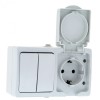 Блок розетка-выкл. 2-кл. 16А с/з с крышкой IP54 бел. с защ. штор. EKF Венеция EVRV16-052-10-540