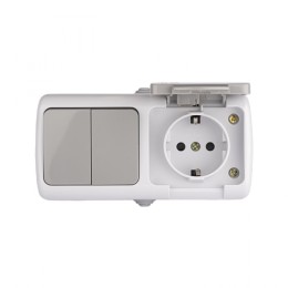 Блок  розетка 1-м 16А с заземлением с крышкой + 2-кл выключатель IP54 серый EKF Мурманск EFRV16-052-30-540