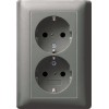 078320 Двойная розетка с з/к, с защитой от детей и пиктограммой Сталь Gira E22