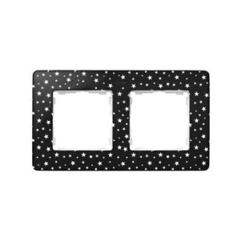 8200620-222 Рамка декоративная, 2 поста, Simon 82 Detail Original, чёрный в белые звёзды-белый
