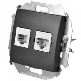 1591589-038 Розетка телефонная двойная RJ11, винтовой зажим, графит Simon 15