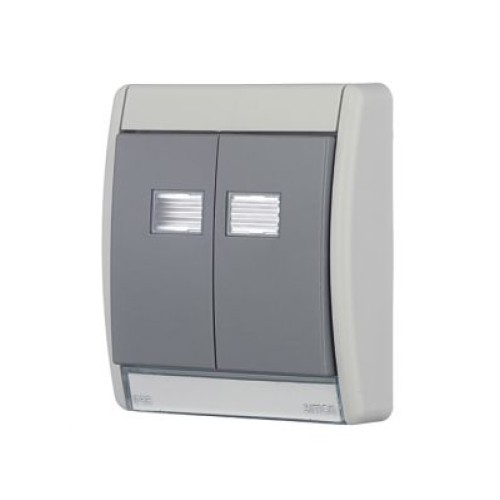 4400026-035 Рамка для двухклавишного выключателя + 2 клавиши с окном подсветки под механизмы S27, IP55, Simon 44 Aqua