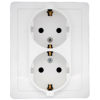 1590451-030 Розетка двойная с заземлением Schuko с защитными шторками, винтовой зажим, 16А 250В, белый Simon 15
