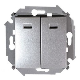 1591392-033 Выключатель двухклавишный с подсветкой, 16А 250В, винтовой зажим, алюминий Simon 15