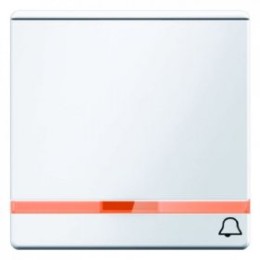 16966079 Клавиша выключателя с линзой и большой вставкой поля для надписи с оттиском символа звонка цвет: полярная белизна, с эффектом бархата, Q.1 Berker