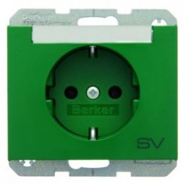 47397113 Штепсельная розетка SCHUKO с символом и полем для надписи цвет: зеленый, с блеском K.1/K.5 Berker