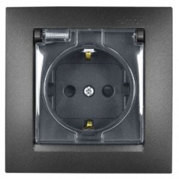 1590450-038 Розетка с заземлением Schuko со шторками, с крышкой, IP44, 16А 250В, винтовой зажим, графит Simon 15