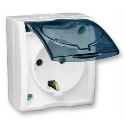 1594445-030 Розетка с заземлением Schuko, с крышкой полупрозрачной, IP54, 16А 250В, винтовой зажим, S15 Aqua, бе Simon 15 Aqua