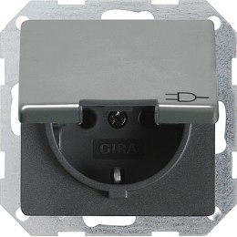 045420 Розетка с заземлением и крышкой Сталь Gira E22
