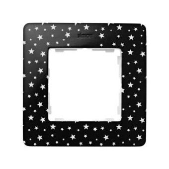 8200610-222 Рамка декоративная, 1 пост, Simon 82 Detail Original, чёрный в белые звёзды-белый