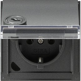 044967 Розетка с запирающейся на ключ крышкой (однотипные замыкания) Антрацит Gira TX44
