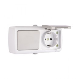 Блок  розетка 1-м 16А с заземлением с крышкой+ 1-кл выключатель IP54 серый EKF Мурманск EFRV16-050-30-540