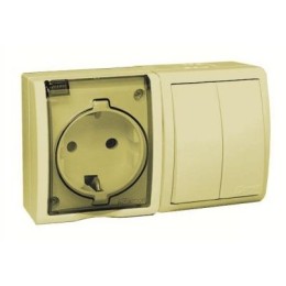 1594515-031 Блок, розетка с заземлением Schuko 16А 250В + выключатель двухклавишный 10А 250В, IP54, S15 Aqua, сл Simon 15 Aqua