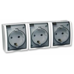 1594437-030 Розетка тройная с заземлением Schuko, с крышкой полупрозрачной, IP54, 16А 250В, винтовой зажим, S15 Simon 15 Aqua