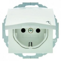 47461909 Штепсельная розетка SCHUKO с откидной крышкой и полем для надписи цвет: полярная белизна, матовый S.1/B.1/B.3/B.7 Glas Berker