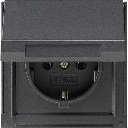 045467 Розетка с заземляющими контактамии крышкой Антрацит Gira TX44