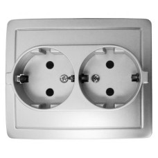 1590456-033 Розетка двойная с заземлением Schuko, винтовой зажим, 16А 250В, алюминий Simon 15 1590456-033 Розетка двойная с заземлением Schuko, винтовой зажим, 16А 250В, алюминий Simon 15