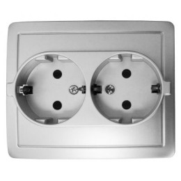 1590456-033 Розетка двойная с заземлением Schuko, винтовой зажим, 16А 250В, алюминий Simon 15