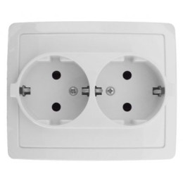 1590456-030 Розетка двойная с заземлением Schuko, винтовой зажим, 16А 250В, белый Simon 15