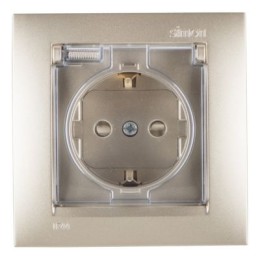 1590450-034 Розетка с заземлением Schuko со шторками, с крышкой, IP44, 16А 250В, винтовой зажим, шампань Simon 15