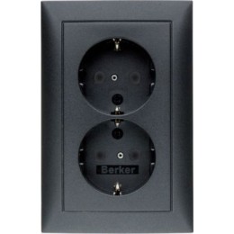 47299949 Двойная штепсельная розетка SCHUKO, цельная цвет: антрацит, матовый S.1 Berker