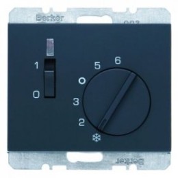 20317106 Регулятор температуры помещения 24 В с размыкающим контактом, центральной панелью, одноклавишным выключателем и светодиодом цвет: антрацит, матовый K.1 Berker