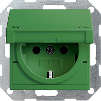 041502 Розетка c заземляющими контактами, крышкой и надписью SV Зеленый Gira
