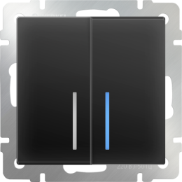 WL08-SW-2G-LED Выключатель двухклавишный с подсветкой (черный матовый) Antik Werkel a029878