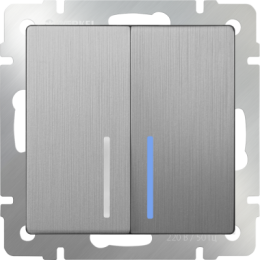 WL09-SW-2G-LED Выключатель двухклавишный с подсветкой (cеребряный рифленый) Antik Werkel a035659