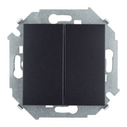 1591397-038 Выключатель двухклавишный проходной, 16А 250В, винтовой зажим, графит Simon 15