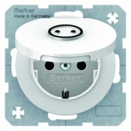 47442079 Штепсельная розетка SCHUKO с откидной крышкой и выступающим символом "Розетка" , полярная белизна, с блеском, с защитой от детей VDE 0620-1 R.1/R.3 Berker