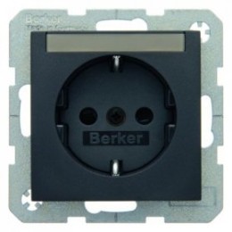 41491606 Штепсельная розетка SCHUKO с полем для надписей цвет: антрацит, матовый B.1/B.3/B.7 Glas Berker