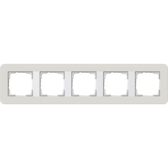0215411	 Рамка с белой подложкой E3 Светло-серый / Белый 5-постовая Gira