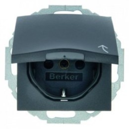 47441606 Штепсельная розетка SCHUKO с откидной крышкой цвет: антрацит, матовый B.1/B.3/B.7 Glas Berker