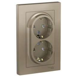 ATN000526 Atlasdesign Розетка двойная с заземлением со шторками, 16А, в сборе, Шампань Schneider Electric