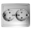 1590451-033 Розетка двойная с заземлением Schuko с защитными шторками, винтовой зажим, 16А 250В, алюминий Simon 15