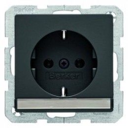 47526086 Штепсельная розетка SCHUKO с откидной крышкой и полем для надписи, Q.1/Q.3, цвет: антрацитовый, с эффектом бархата Berker