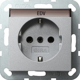 045726 Розетка с заземляющими контактами и полем для надписи Алюминий Gira