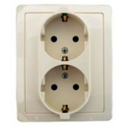 1590456-031 Розетка двойная с заземлением Schuko, винтовой зажим, 16А 250В, слоновая кость Simon 15