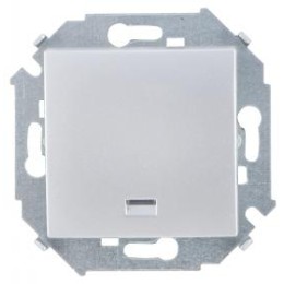 1591160-033 Выключатель одноклавишный кнопочный с подсветкой, 16А 250В, винтовой зажим, алюминий Simon 15