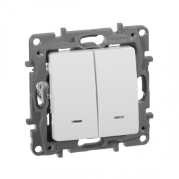 672204 Выключатель двухклавишный с подсветкой - Etika - 10 A - 250 В~ - белый Legrand