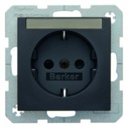 47491606 Штепсельная розетка SCHUKO с полем для надписей цвет: антрацит, матовый B.1/B.3/B.7 Glas Berker