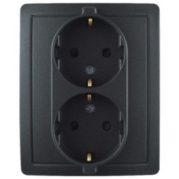 1590456-038 Розетка двойная с заземлением Schuko, винтовой зажим, 16А 250В, графит Simon 15