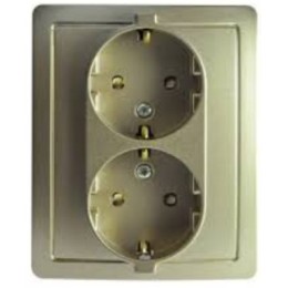 1590451-034 Розетка двойная с заземлением Schuko с защитными шторками, винтовой зажим, 16А 250В, шампань Simon 15