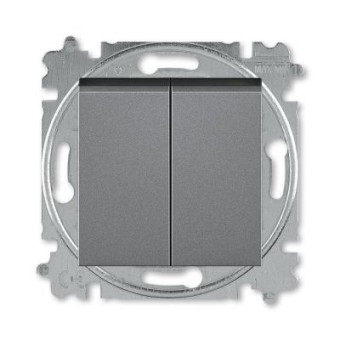Выключатель кнопочный двухклавишный ABB Levit сталь / дымчатый чёрный 3559H-A87445 69W 2CHH598745A6069