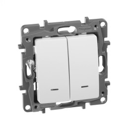 672216 Выключатель/переключатель двухклавишный с подсветкой - Etika - 10 A - 250 В~ - белый Legrand